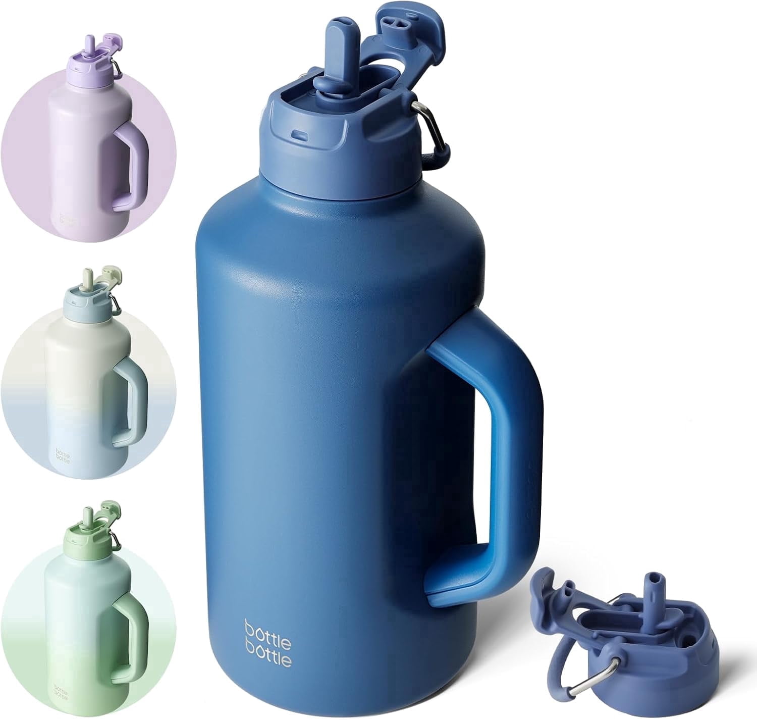 BOTTLE BOTTLE Insulated Water Bottle 64 oz with Straw handle and Dual-use Lid Half Gallon Jug Stainless Steel Water Bottle for Sports Blue