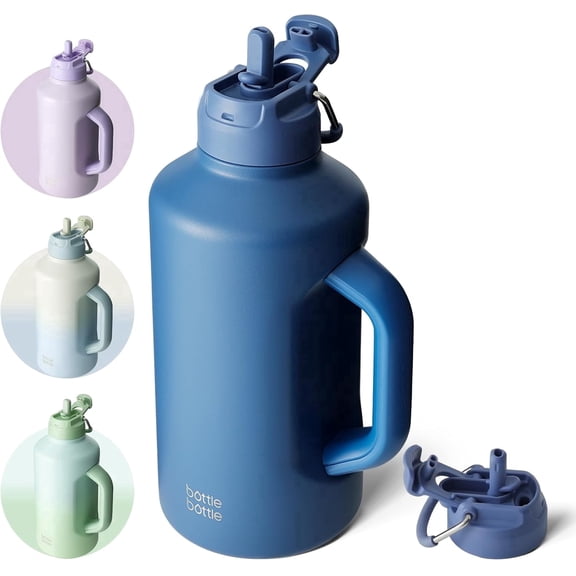BOTTLE BOTTLE Insulated Water Bottle 64 oz with Straw handle and Dual-use Lid Half Gallon Jug Stainless Steel Water Bottle for Sports Blue