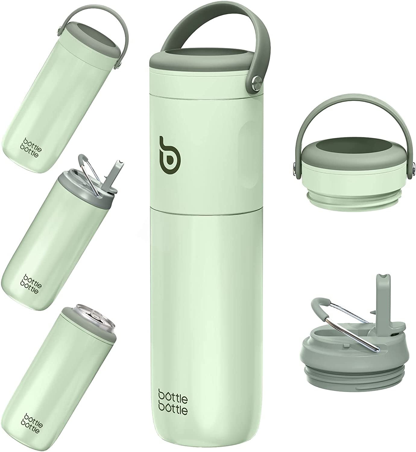 BOTTLE BOTTLE Insulated Water Bottle for Sports with Straw,2 lids,18 oz 3IN1 Water Bottles for Slim Can Coolers and Kids Tumbler, Stainless Steel Metal Bottles for Outdoor Activities Green