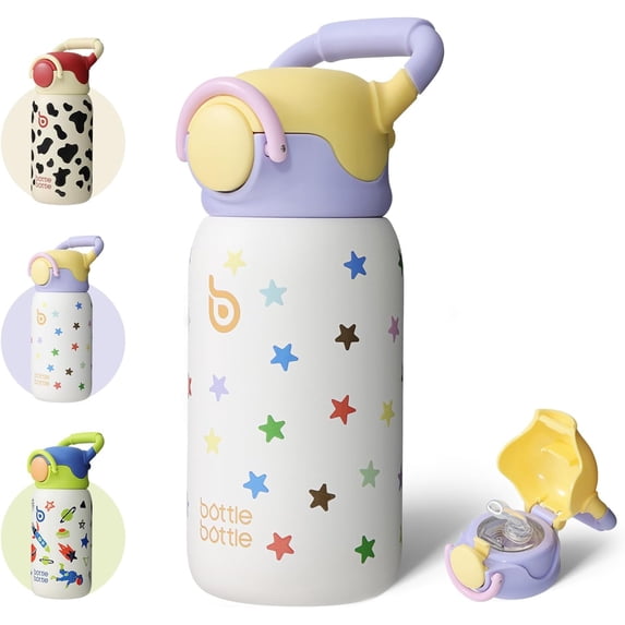 BOTTLE BOTTLE Insulated Water Bottle with Straw Lid and Handle 16 oz Stainless Steel Vacuum Tumbler Water Bottles for School Outdoor Travel Gifts for Boys and Girls Stellar Pop
