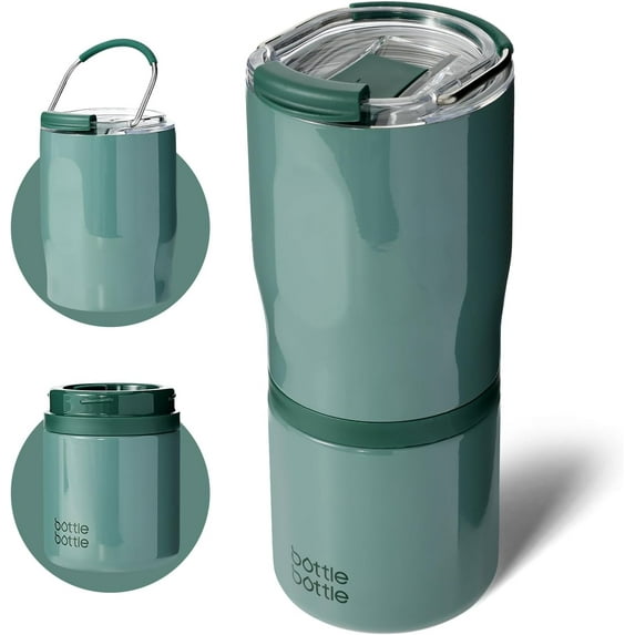 BOTTLE BOTTLE Stainless Steel Tumblers with Handle, Insulated Tumblers with 2 Lids, 22oz 2IN1 Coffee Cup for Home Office and Party, Travel Cups for Woman and Man as Gifts Green