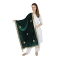 thumbnail image 1 of BOTTLE GREEN Velvet Scarf Gota Patti Four Side Work Party Wear Dupatta/Chunni Shawl, 1 of 4