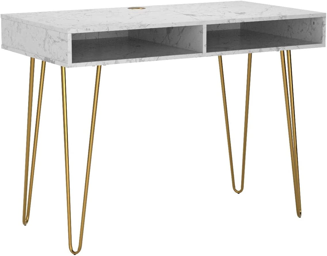 BOTUI Athena Computer Desk with Storage, White Marble