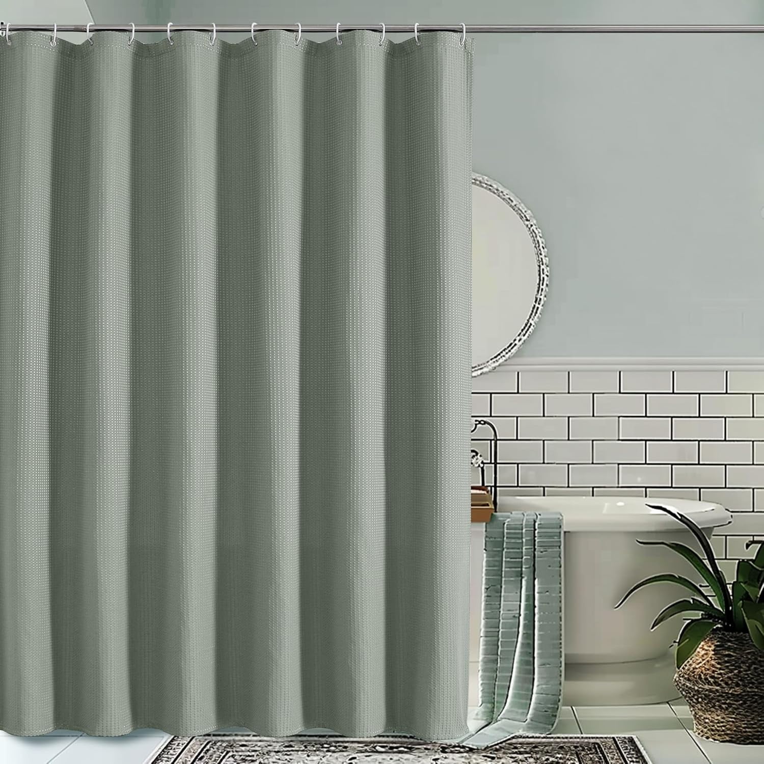 BOUCOA-Extra Long Shower Curtain Set- 96 Inch Long Waffle Weave Heavy ...