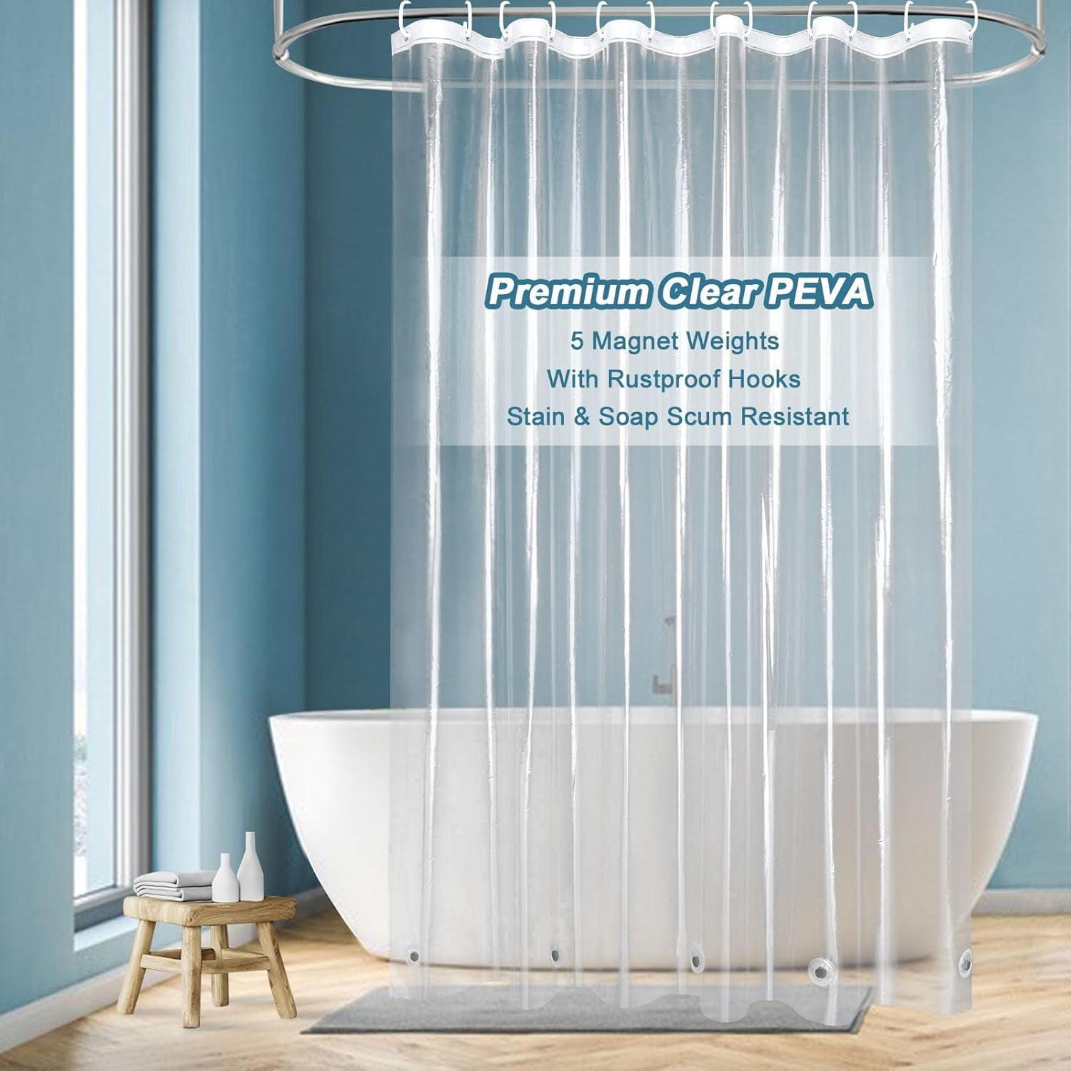 BOUCOA-Heavy Duty Clear Shower Curtain Liner with 5 Magnet Weights ...
