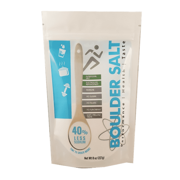 BOULDER SALT - Low Sodium Salt - Unflavored Salt for Cramps, Salt for High Blood Pressure, Salt for POTS Syndrome - Good on Food or in Water. 283 Servings.