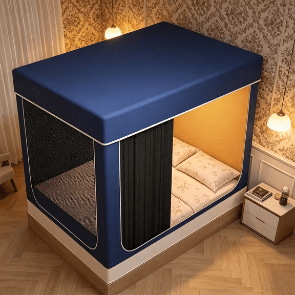 BOUNCATS | Lacquered Stainless Steel Four-Poster Bed Frame with Mosquito Net and Blackout Bed Curtains (47 x 77 x 66 inches)