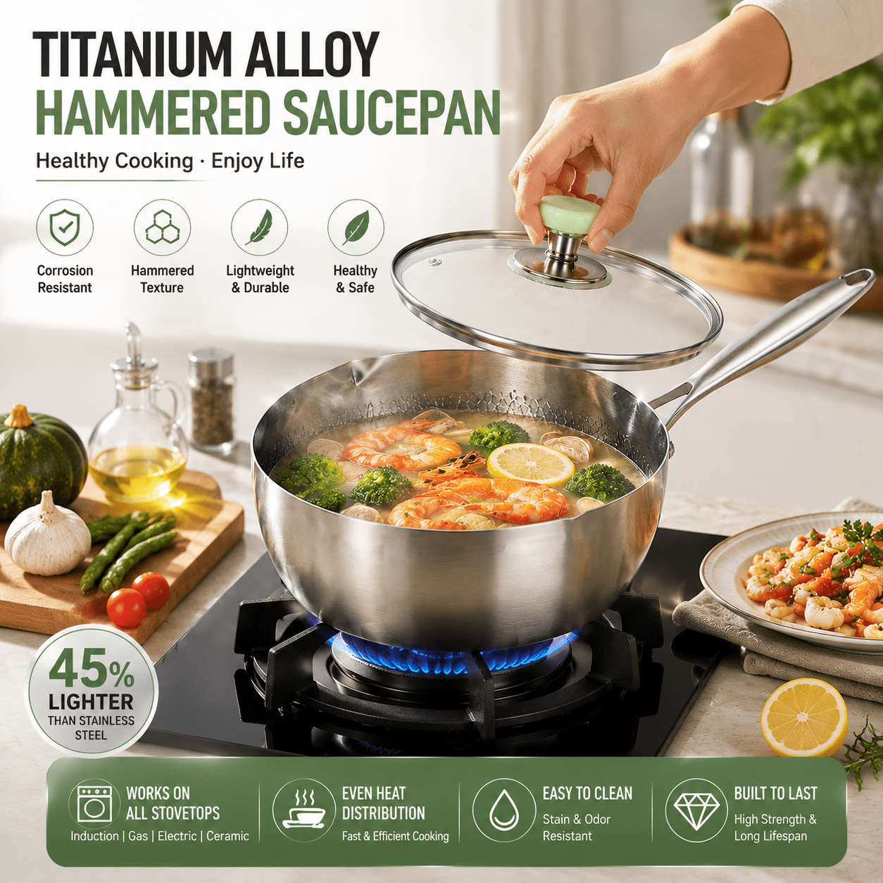 Pot Flash Card BOUNCATS Titanium lidded milk pot, uncoated non-stick titanium pot(7 ...