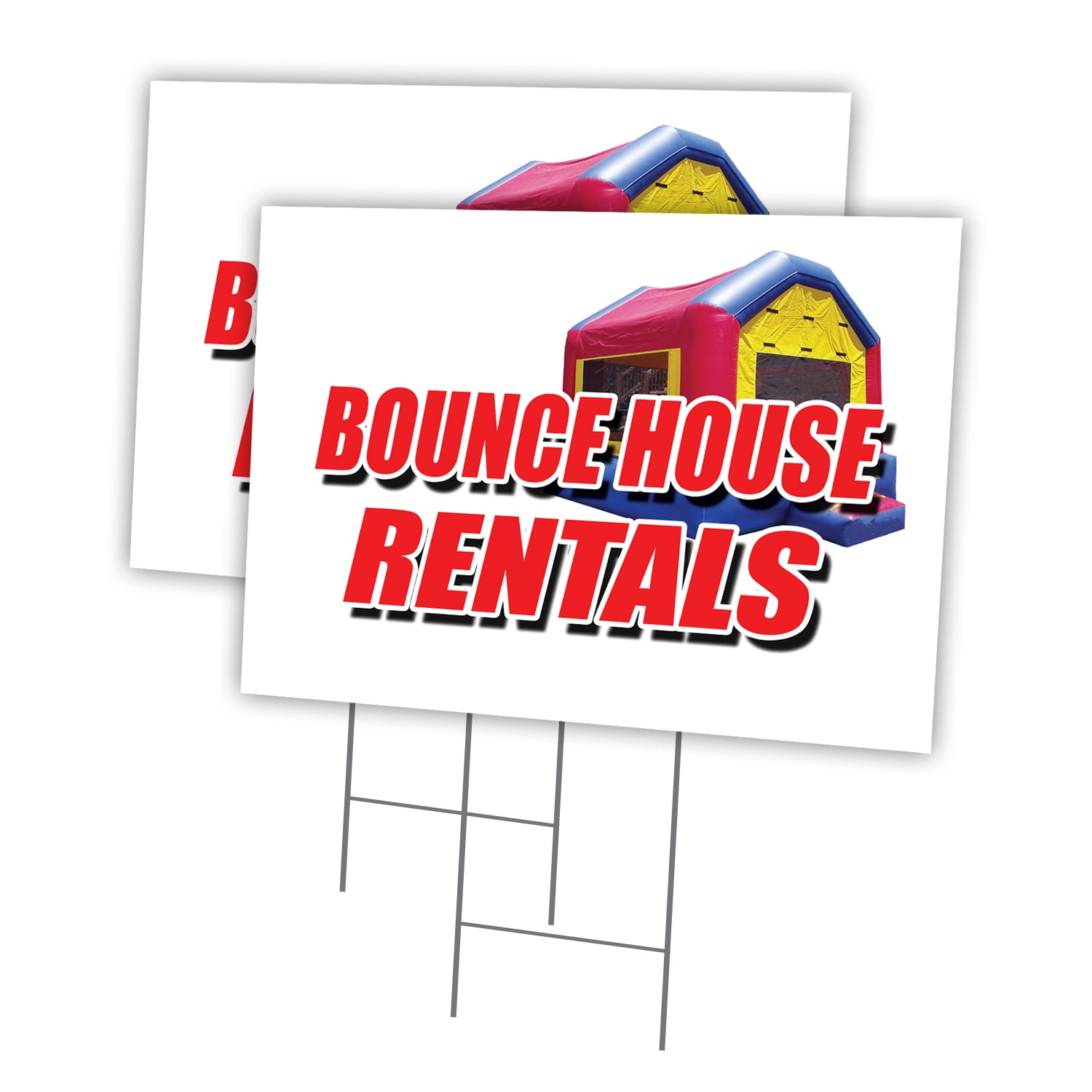 BOUNCE HOUSE RENTALS 2 Pack Of 12" x 16" Yard Sign & Stake | Advertise Your Business | Stake Included Image On Both Sides | Made in The USA
