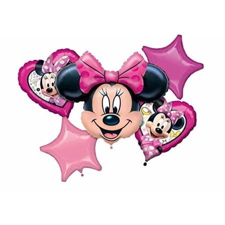 MINNIE MOUSE Happy Helpers Party Head Face Ear Heart 5 Piece Mylar Balloon Set