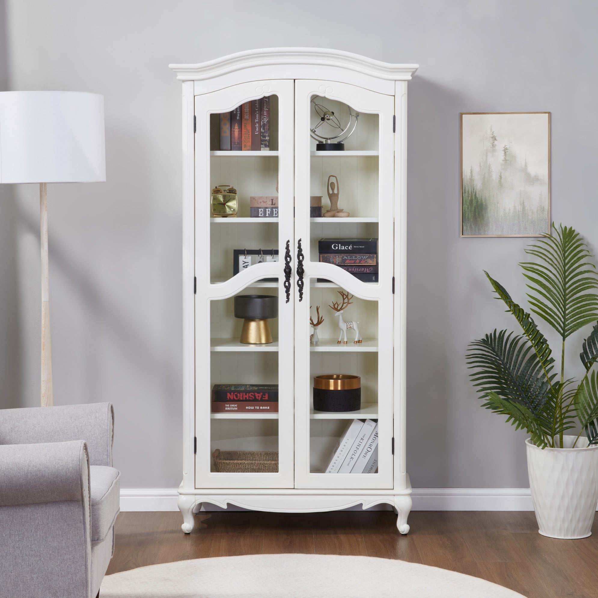 BOUQUETYZ Farmhouse Arched Display Cabinet with Glass Doors - 72\, image size:1990x1990