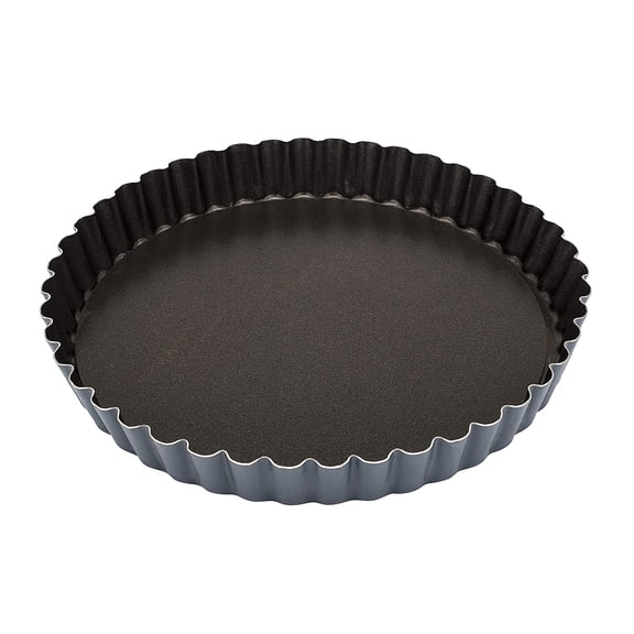 BOURGEAT Exopan Fluted Pie Pan with Removable Bottom - 9.5 Inch Dark Gray Steel Bakeware for Home & Kitchen
