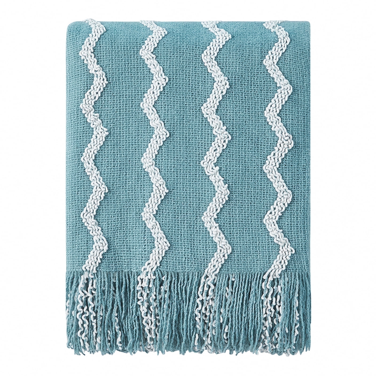 Bourina Fluffy Chenille Knitted Throw Blanket 50" x 60"—Soft and Cozy for Sofa, Chair, Blue, Adult