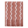 thumbnail image 1 of Bourina Fluffy Chenille Knitted Fringe Throw Blanket, Lightweight Soft Cozy Bed Sofa Chair Blanket, Coral Pink, 50" x 60", 1 of 7