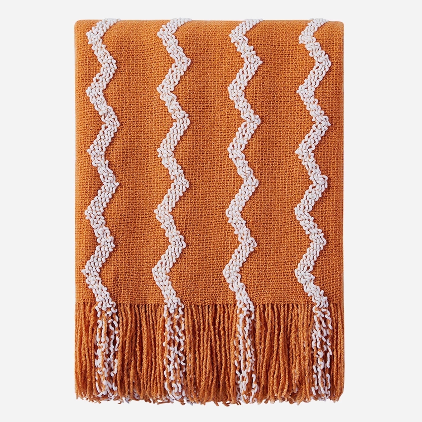 Bourina Fluffy Chenille Knitted Throw Blanket 50" x 60"- Cozy for Sofa, Chair, Orange, Adult