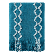 Bourina Fluffy Chenille Knitted Fringe Throw Blanket Lightweight Soft Cozy for Bed Sofa Chair Throw Blankets, Teal 50" x 60"