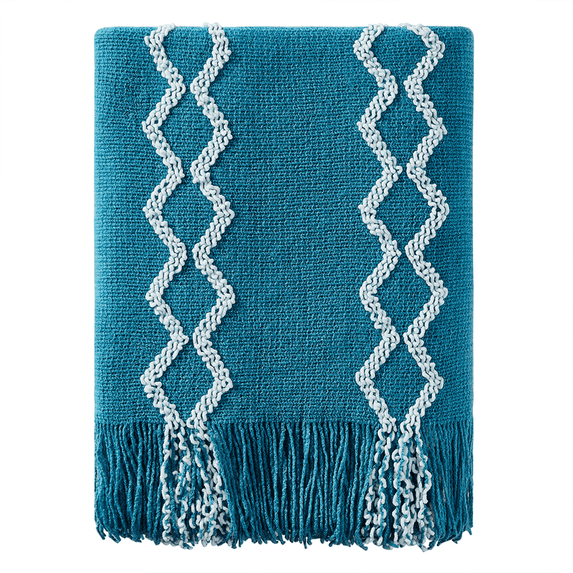 Bourina Fluffy Chenille Knitted Fringe Throw Blanket Lightweight Soft Cozy for Bed Sofa Chair Throw Blankets, Teal 50" x 60"