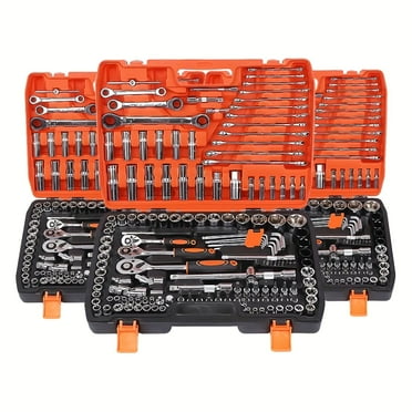 Bourvill 151-Piece, 72-Tooth Chrome Vanadium Finish Ratchet Wrench & Socket Set,Red