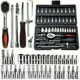 thumbnail image 1 of Bourvill 46-Piece 1/4 inch Drive Socket Wrench & Set, Black Finish, 46-Piece, 1 of 13