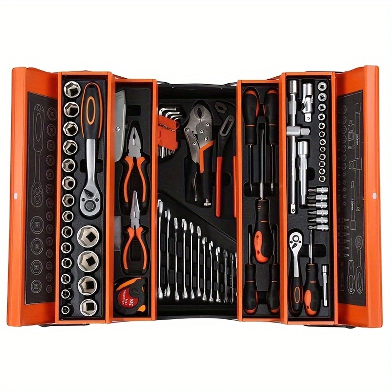 Bourvill  85-Piece Tool Set Dual-Drive Ratchet Socket Set and Heavy Duty Metal Box