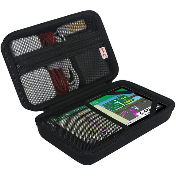 BOVKE 6"-7" Inch Hard GPS Case Replacement for Garmin DriveSmart 65/61 n?vi 2798LMT 2797LMT 65LMT 2757LM dezl OTR700 RV 780 Tomtom Go GPS Navigation, Mesh Pocket for Car Power Cable Accessories, Black