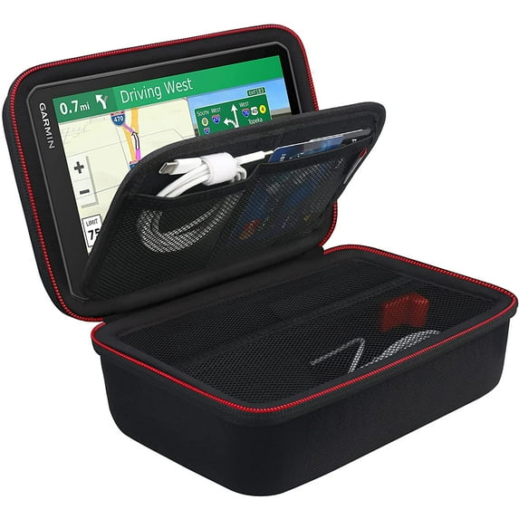 BOVKE Hard GPS Case for 6 - 7 Inch Garmin DriveSmart 65 / 61 LMT-S, Nuvi 2797LMT GPS Navigator System, Extra Space fit Car Charger, Portable Friction Mount, USB Cable Accessories, Black + Inside Black