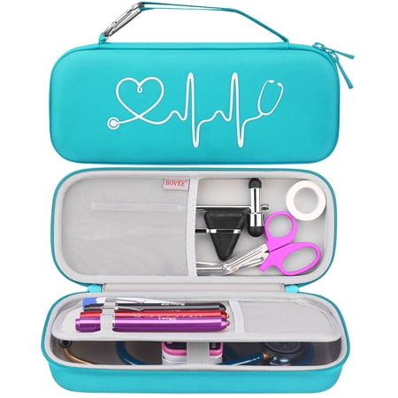 BOVKE Hard Stethoscope Case for 3M Littmann Classic III, Lightweight II S.E, Cardiology IV Diagnostic, MDF Acoustica Deluxe Stethoscopes - Extra Room for Taylor Percussion Hammer and Penlights, Blue