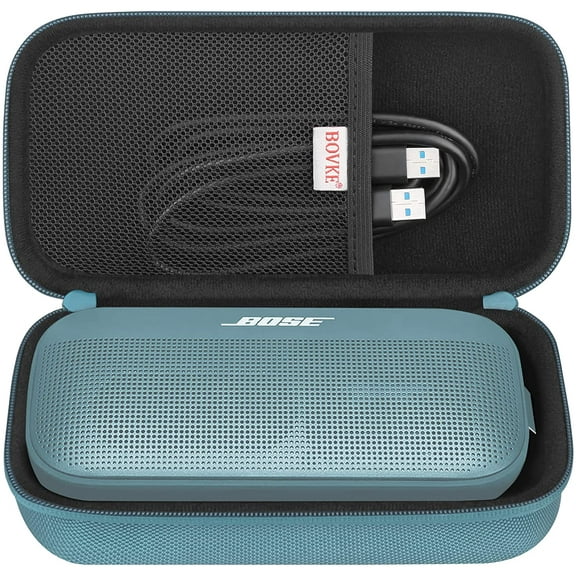 BOVKE Hard Travel Speaker Case for SoundLink Flex Bluetooth Portable Speaker, Extra Mesh Pocket for Bluetooth Speakers Charger, Charging Cables, Stone Blue