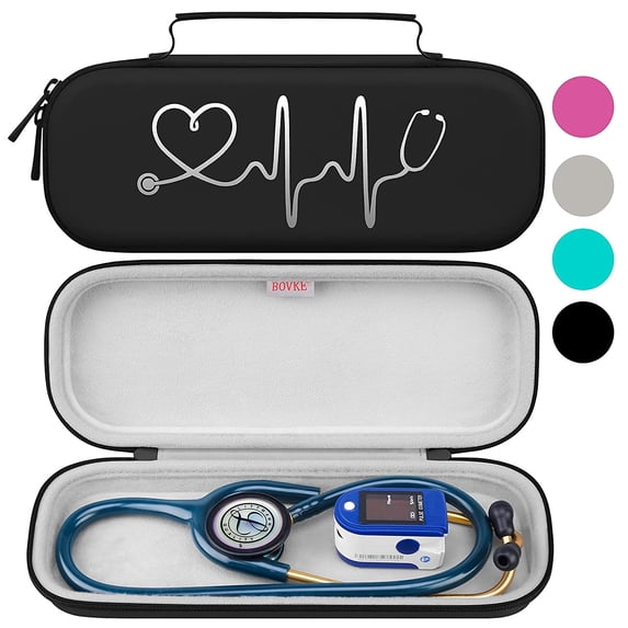 BOVKE Stethoscope Case, Lightweight Slim Stethoscope Holder Compatible with 3M Littmann Classic III, Lightweight II S.E, Littmann Cardiology IV, MDF Acoustica Deluxe Stethoscopes, Black