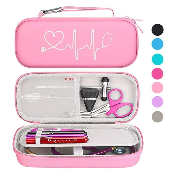 BOVKE Stethoscope Case fits 3M Littmann Classic III, Lightweight II S.E, MDF Acoustica Deluxe Dual Head, Cardiology IV, Stethoscope Holder with Pocket for Nurse Accessories for Work, Pearl Pink