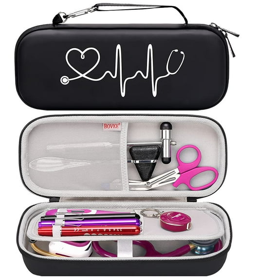 BOVKE Stethoscope Case fits 3M Littmann Classic III, Lightweight II S.E, MDF Acoustica Deluxe Dual Head, Cardiology IV, Stethoscope Holder with Pocket for Nurse Accessories for Work, Black
