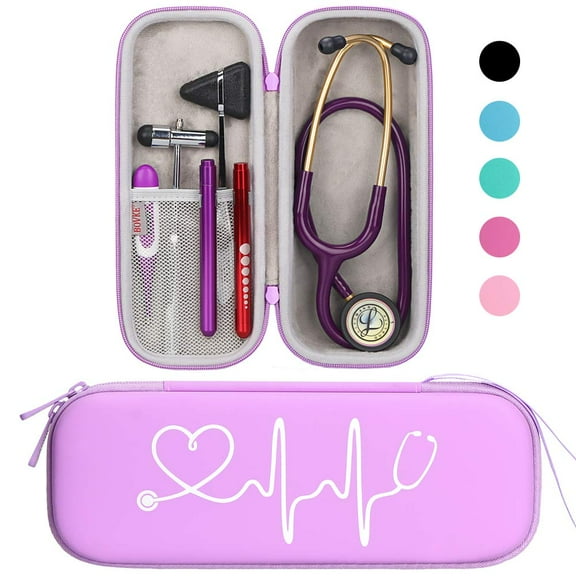 BOVKE Travel Carrying Case Compatible with 3M Littmann Classic III, Lightweight II S.E, MDF Acoustica Deluxe Stethoscopes - Extra Room for Medical Scissors EMT Trauma Shears and LED Penlight, Purple