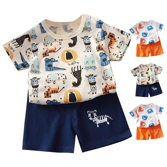 BOVXNPU Boys Girls Summer Clothing Sets, Children's Summer Home Clothing Round Neck Short Sleeved Shorts 2-Piece Set Summer Outfits