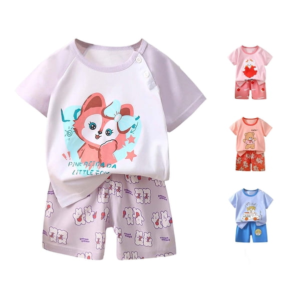 BOVXNPU Boys Girls Summer Clothing Sets, Children's Summer Small Print Short Sleeve Round-Neck Blouses 2-piece Set For Kids Summer Outfits