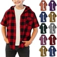 thumbnail image 1 of BOVXNPU Boys Short Sleeve T-Shirts Plaid Print Short Sleeve Hooded Button Jacket Casual Coat Summer Tops, 1 of 6