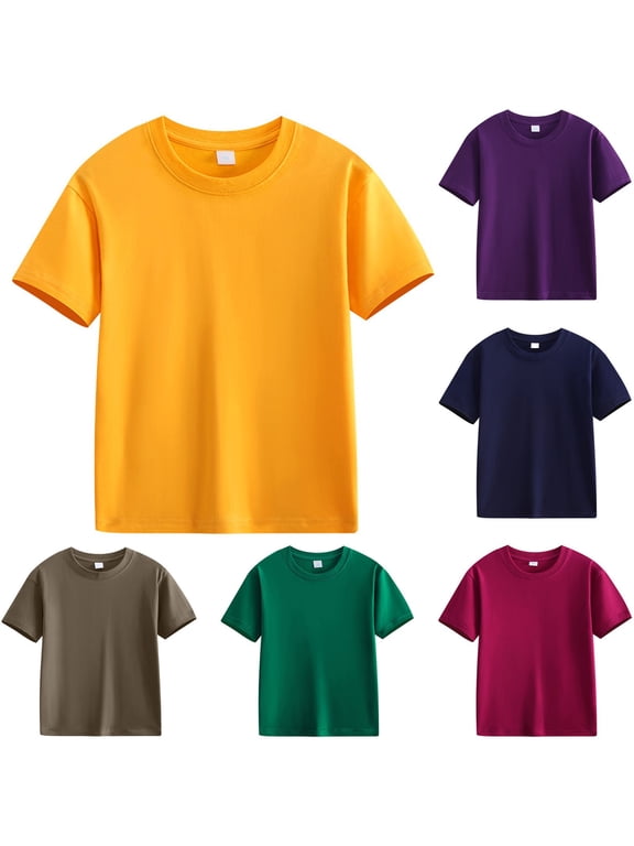 Boys Short Sleeve T-Shirts Solid Cotton Short Sleeve Round Neck Casual Tee Boys Girls Summer Tops