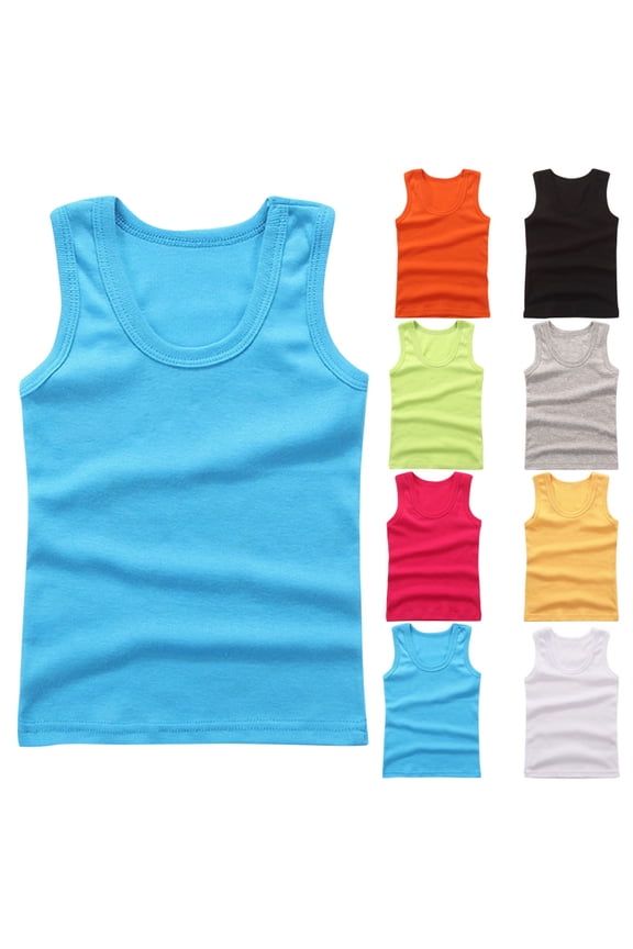 Boys Tank Tops Sleeveless T-shirts Solid Round Neck Tank Top Inner Layer Cami Tank Girls Summer Summer Tops