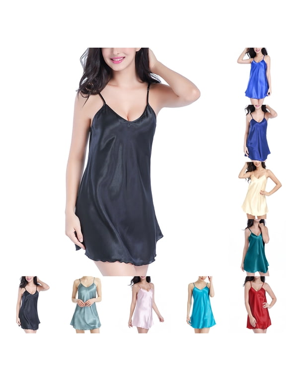 Pajama Dress For Women Women Solid Satin Open Front Mid-Length Pajama Dress Set Loungewear Women Sleepwear