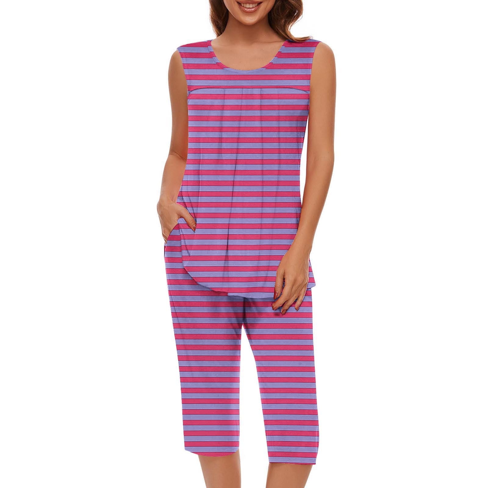 BOVXNPU Women's Pajama Sets with Sleeless,Plus Size Pajama Set for