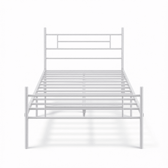 BOVZA Metal Queen Bed Frame with Headboard and Footboard, 14 Inch Platform Bed Frame with Storage, White