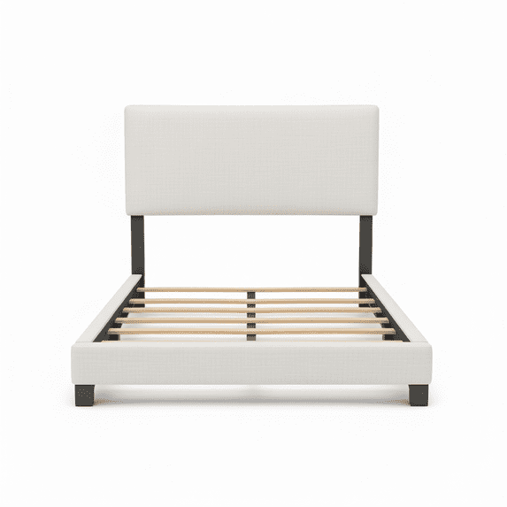 Adjustable Box Spring Bed BOVZA Milan White Linen Full Size Upholstered Platform Bed Frame with ...