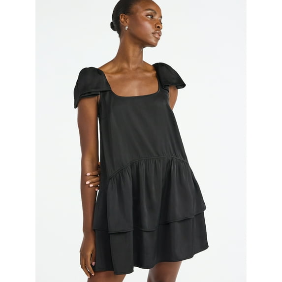 Scoop Women's Satin Bow Mini Dress, Sizes XS-XXL