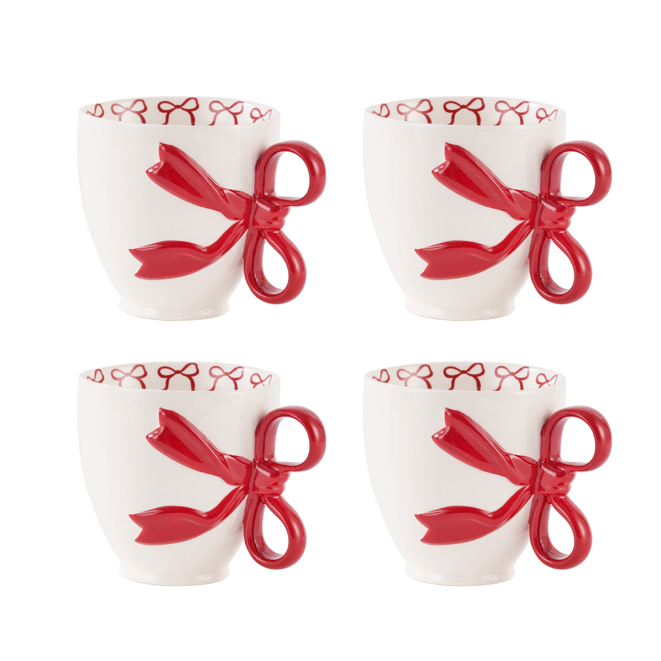 Holiday Time 14.5 Oz Red Bowl Ceramic Mug, Set of 4
