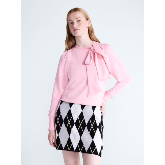 Free Assembly Women's and Women's Plus Bow Neck Sueded Terry Sweatshirt, Sizes XS-4X
