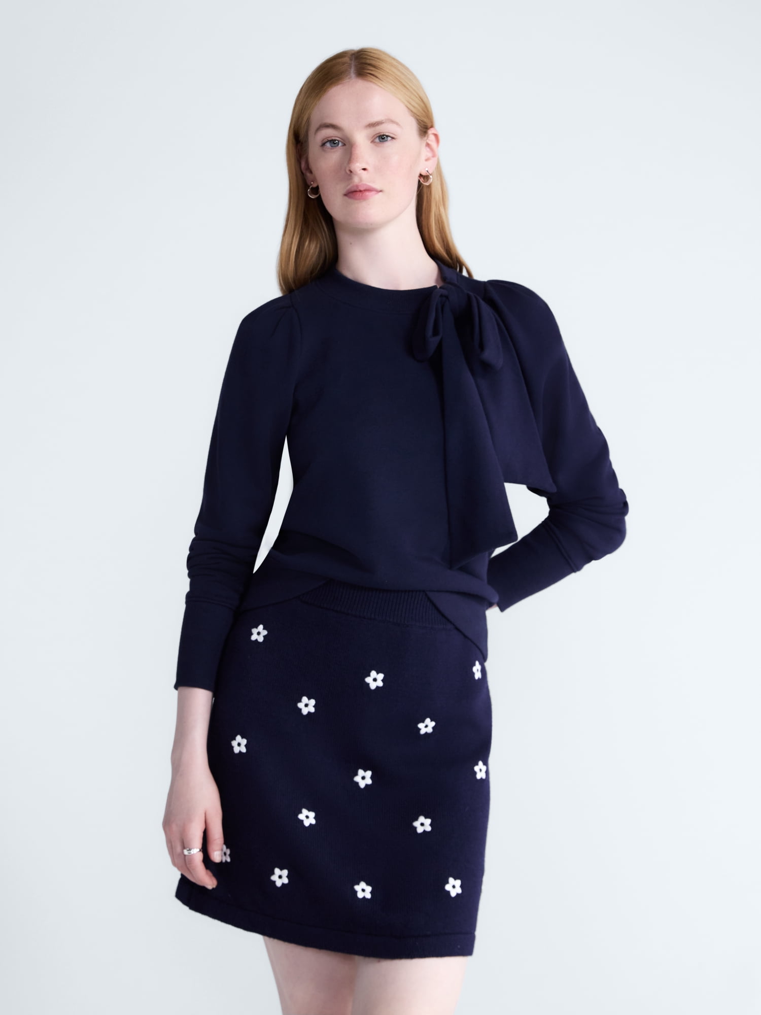Free Assembly Women's and Women's Plus Bow Neck Sueded Terry Sweatshirt, Sizes XS-4X