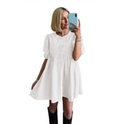 Women's Bow Front Mini Dress with Puff Sleeves, Sizes S-XXL