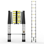 BOWEITI 12.5 FT Telescoping Aluminum Extension Ladder with 2 Triangle Stabilizers, Heavy Duty 330lbs Max Capacity, Multi-Purpose Collapsible Ladder for RV or Outdoor Work
