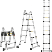 BOWEITI 12.5FT Multi-Purpose A-Frame Telescoping Extension Aluminum Ladder with Wheels 330lb Capacity