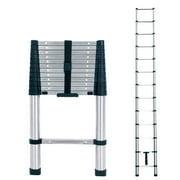 BOWEITI 12.5FT One-buttom Retraction Stainless Steel Telescoping Extension Ladder, Heavy Duty 330lbs Max Capacity, Multi-Purpose Collapsible Ladder for RV or Outdoor Work