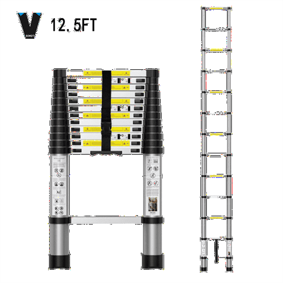 BOWEITI 12.5 FT TELESCOPIC LADDER, ALUMINUM FOLDABLE WITH NON-SLIP FEET, LIGHT RV COMPACT LADDER, HOME, OUTDOOR, 330 LB CAPACITY EXTENSION LADDER (12.5 FT)